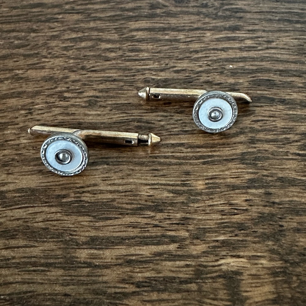 Vintage Tuxedo Shirt Stud Buttons Gold Filled With Mother of Pearl - Set of 2